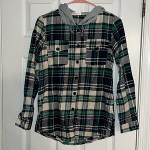Plaid hooded button down